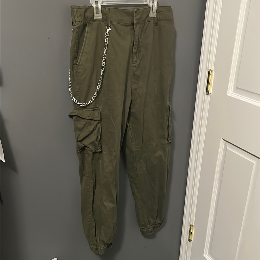 Men's Olive Cargo Pants with Chain